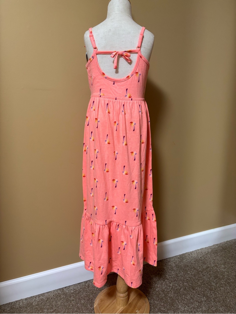 Cat & Jack Girls’ Tie Back Printed Sleeveless Maxi Dress - Neon Peach Palm S - Picture 4 of 4
